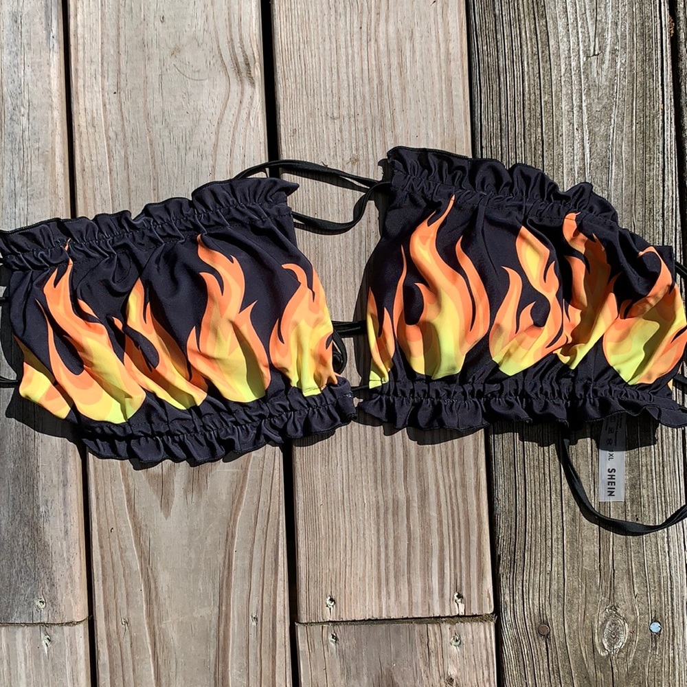 Shein Black Flame Bikini TOP ONLY